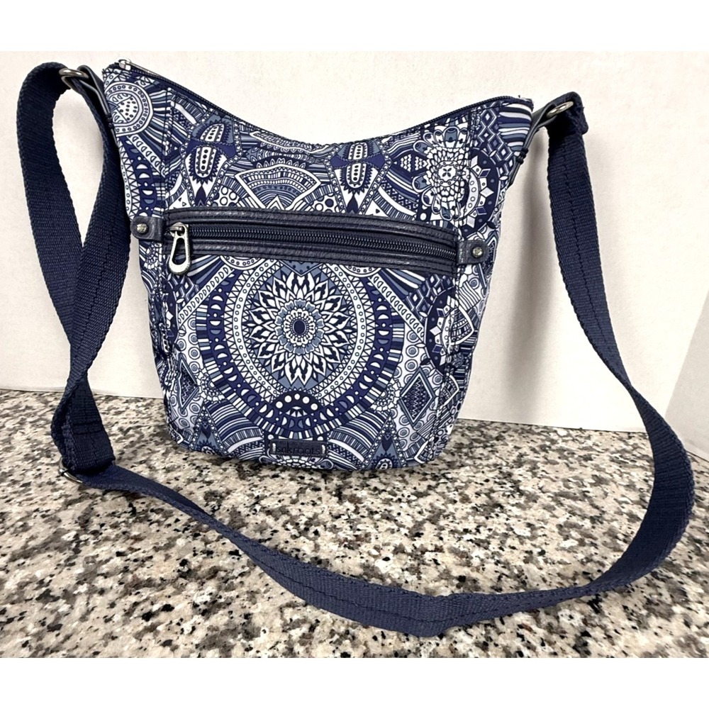 Sakroots Artist Circle Crossbody Bag Navy Spirit Desert Blue coated canvas